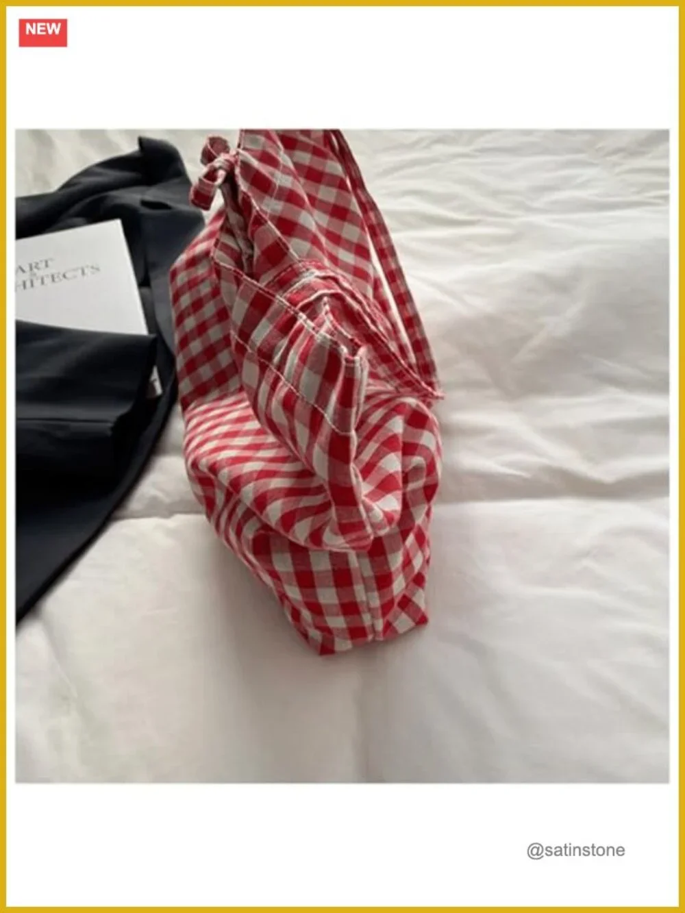 Gingham Canvas Tote Bag Large Capacity Casual Shoulder Bag